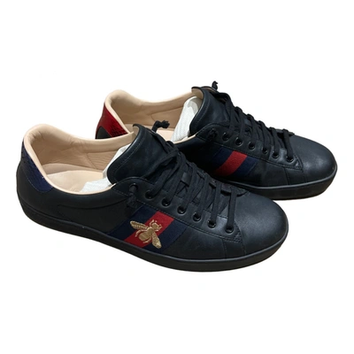 Pre-owned Gucci Ace Leather Low Trainers In Black