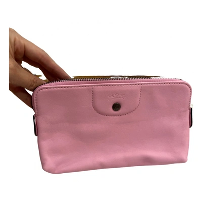 Pre-owned Longchamp 3d Leather Clutch Bag In Pink