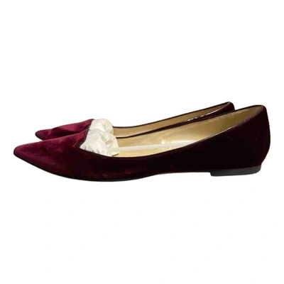 Pre-owned Jimmy Choo Velvet Ballet Flats In Burgundy