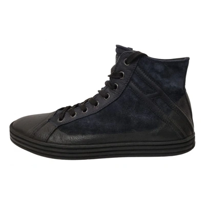 Pre-owned Hogan Leather High Trainers In Navy