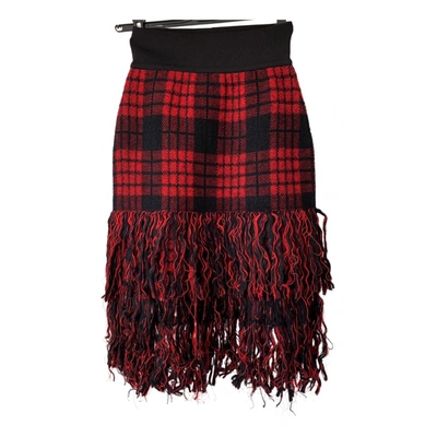 Pre-owned Balmain Wool Mid-length Skirt In Red