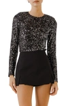 Endless Rose Sequin Long Sleeve Bodysuit In Black