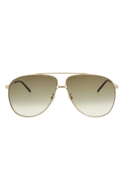 Gucci 63mm Aviator Sunglasses In Gold