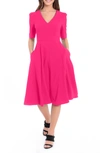 Donna Morgan V-neck Fit & Flare Dress In Electric Pink
