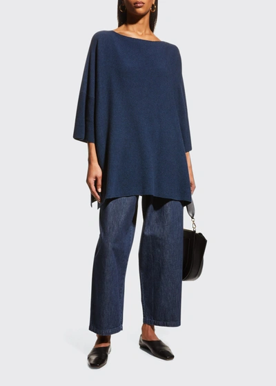 Eskandar Square 3/4-sleeve Knitted Moss-stitch Tunic Top (long Length) In Greenpalm