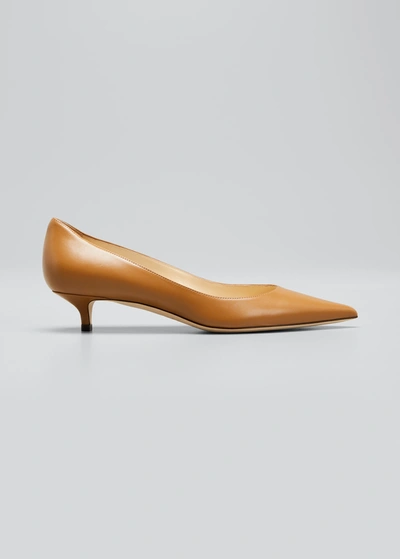 Jimmy Choo Amelia Leather Kitten-heel Pumps In Beige