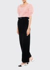 Miu Miu Openwork-knit Cropped Puff-sleeve Top In F0236 Cipria
