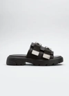 Bottega Veneta Flash Leather Dual-buckle Flat Sandals In Black