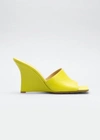 Bottega Veneta Stretch Square-toe Leather Wedge Mules In Kiwi