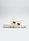 Bottega Veneta Flash Leather Dual-buckle Flat Sandals In String