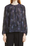 VINCE DECO FLORAL LONG SLEEVE PLEATED BLOUSE