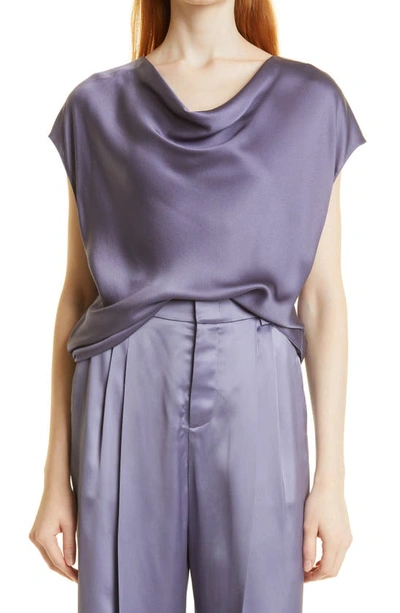 Vince Cowl-neck Cap-sleeve Satin Blouse In Mauve