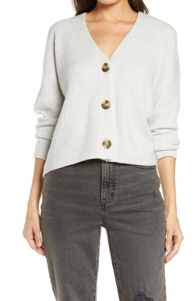Madewell Cameron Cropped V Neck Cardigan In Heather Smoke