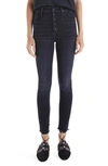 Mother The Pixie Swooner High Waist Frayed Ankle Skinny Jeans In Thunder Road