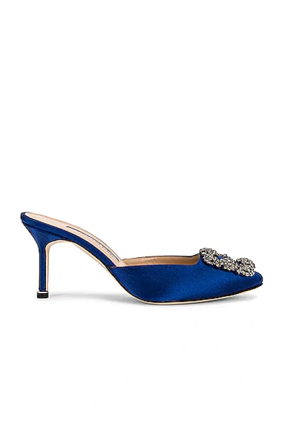 Manolo Blahnik Hangisimu 70 Embellished Satin Mules In Blue-med