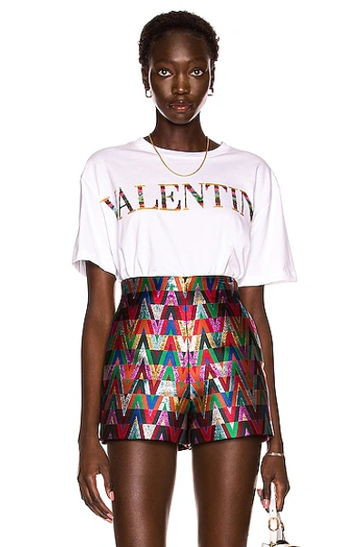 Valentino Sequin-embellished Embroidered Cotton-jersey T-shirt In White