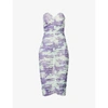 Miaou Renzo Ruched Stretch-recycled Polyester Midi Dress In Mint Toile