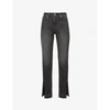 Eb Denim Upcycled Unraveled Split Hem Straight-leg High-rise Jeans In Black