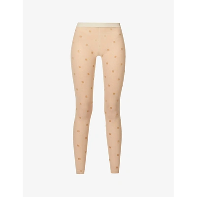 Givenchy Embroidered High-rise Stretch-mesh Leggings In Light Beige/beige