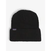 PATAGONIA MENS BLACK FISHERMAN'S ROLLED LOGO-PATCH KNIT BEANIE HAT