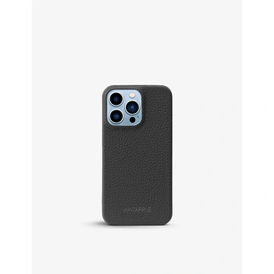 Mintapple Black Top Grain Branded Iphone 13 Pro Leather Phone Case