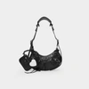 Balenciaga Croco-print Leather Shoulder Handbag With Decorative Studs And Rhinestones In Black