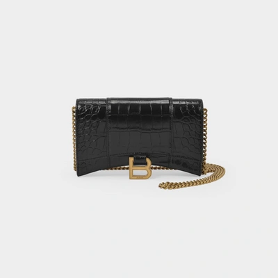 Balenciaga Hour Wallet Bag In Black