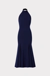 Milly Penelope Halter Backless Midi Dress In Navy