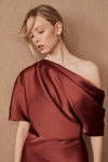 Amsale One-shoulder Fluid Satin Gown In Red