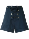 Isolda High-waist Lace-up Fastening Shorts In Blue