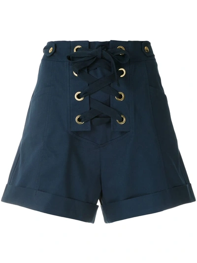 Isolda High-waist Lace-up Fastening Shorts In Blue