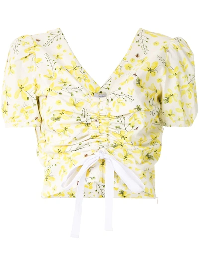 Isolda Gathered Floral-print Top In Yellow