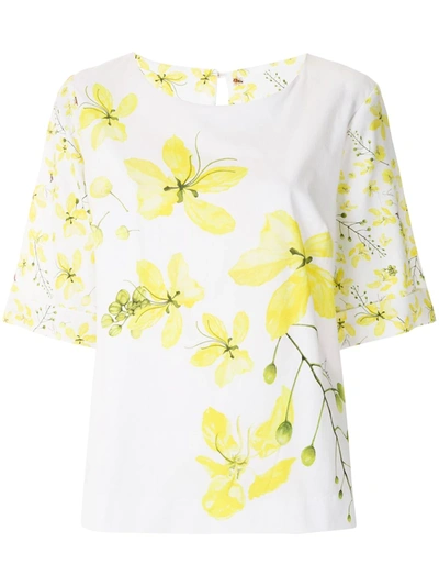 Isolda Floral-print Short-sleeved Top In White