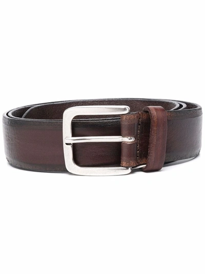 Woolrich Buckled Leather Belt In Braun