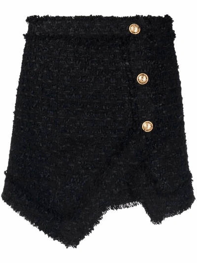 Balmain Textured-tweed Mini Skirt In Black