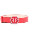 Philipp Plein Hexagon Leather Belt In Rot