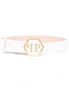 Philipp Plein Hexagon Leather Belt In Weiss