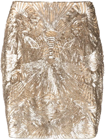 Alberta Ferretti Sequin-embellished High-waist Skirt In Oro