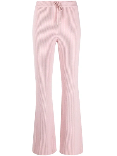 Alberta Ferretti Ribbed Knit Flared Trousers In Rosa