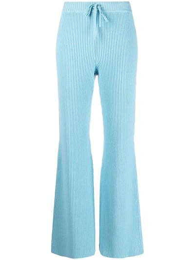 Alberta Ferretti Ribbed Knit Flared Trousers In Blau