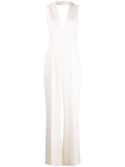 Alberta Ferretti Plunging-neck Sleeveless Jumpsuit In White