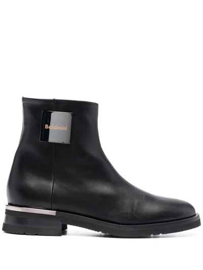 Baldinini Side Logo-plaque Boots In Schwarz