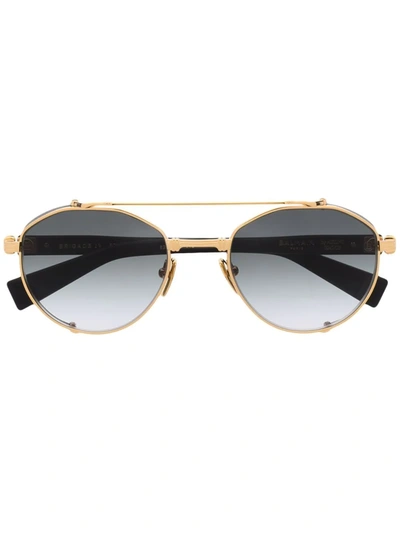 Balmain Gradient Round-frame Sunglasses In Gold