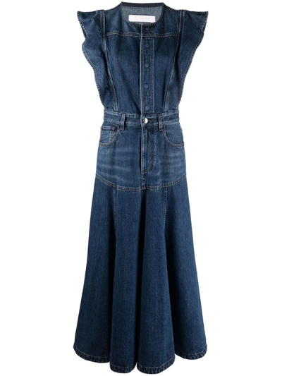 Chloé Organic Cotton Denim Sleeveless Midi Dress In Blue