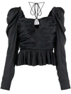 Ulla Johnson Mirelle Ruffled Ruched Satin Halterneck Blouse In Schwarz