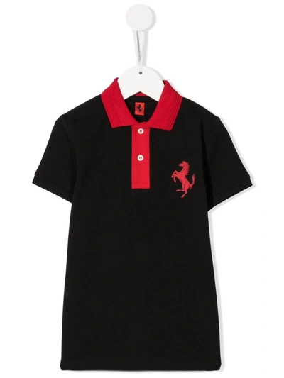 Ferrari Kids' Logo Print Polo Shirt In Black