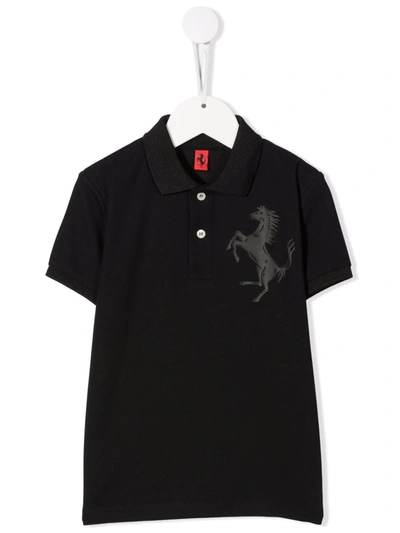 Ferrari Kids' Logo-print Piqué Polo Shirt In Black