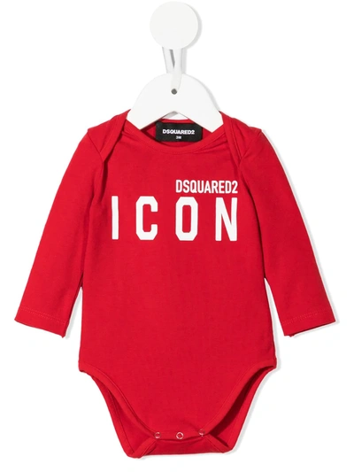 Dsquared2 Babies' Crew Neck Long-sleeved Romper In Red