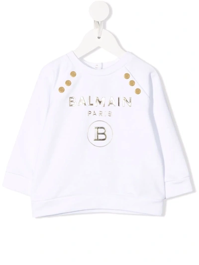 Balmain Babies' Logo印花卫衣 In White
