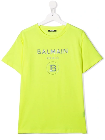 Balmain Kids' Logo Print T-shirt In Yellow